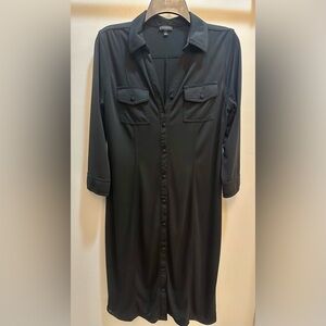 Talbots Black Collar Button Up 3/4 Sleeve Midi Dress Size M